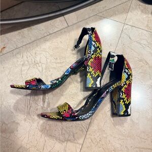 Madden Girl Multicolor Snakeskin Block Heel Sandals